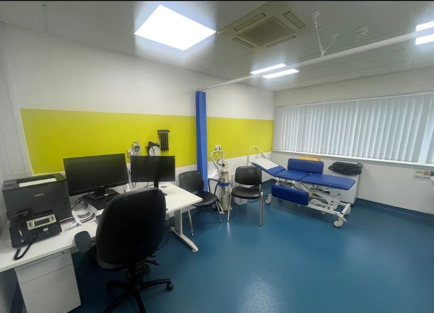 Physiotherapy treatment room with therapy couch